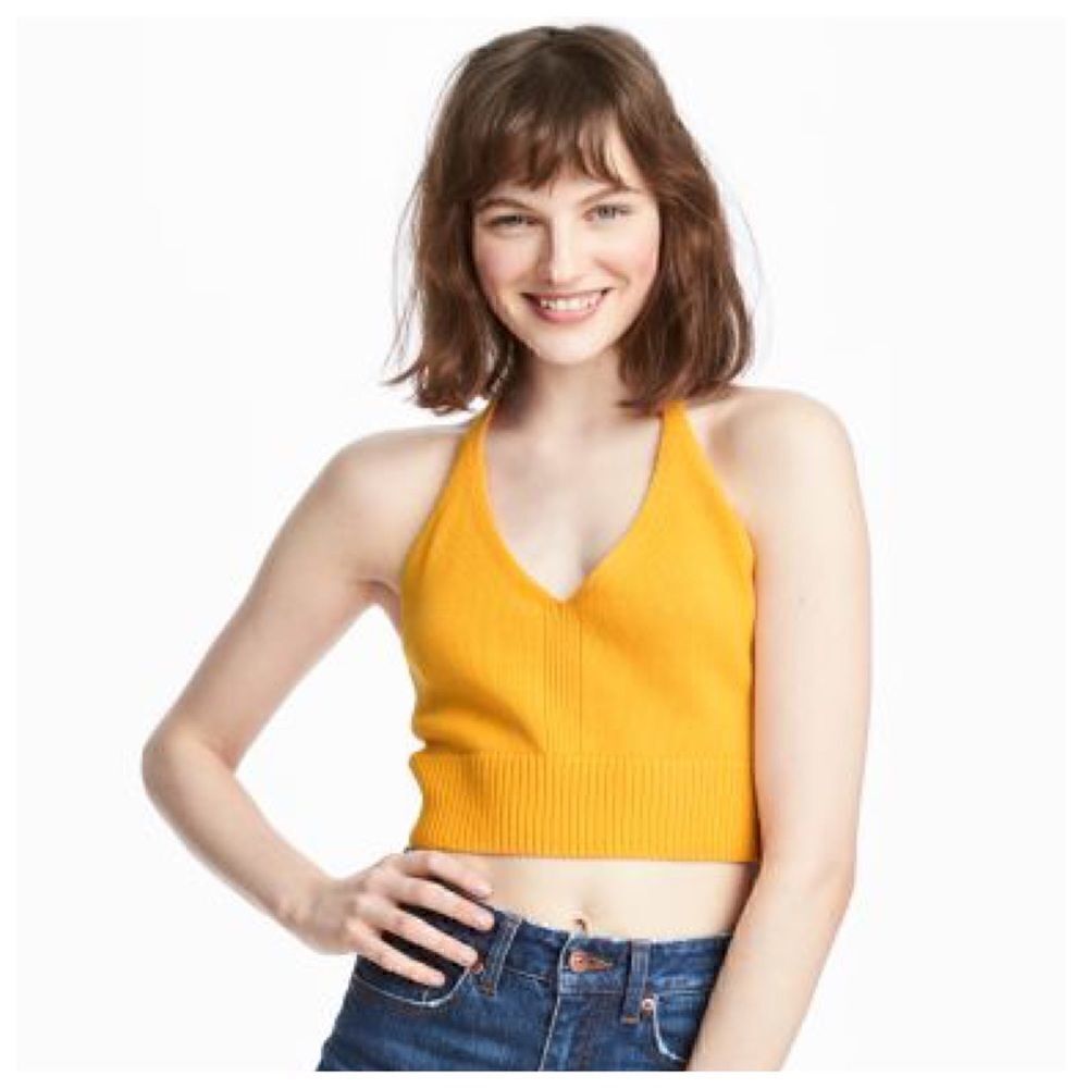 H&M Knitted Halter-Neck Crop Top Mustard Yellow
